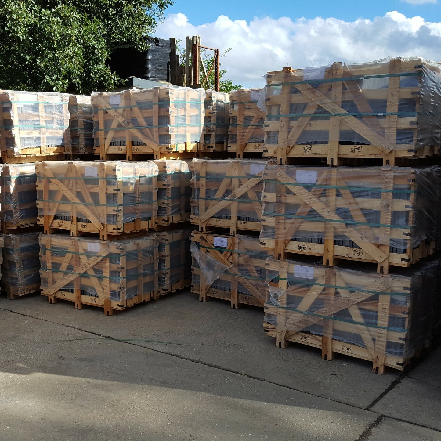 dove grey crates in yard bluesky stone