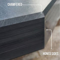 Close up showing chamfered and honed edge details on 30mm black slate hearth slab