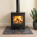 Brazilian black honed slate hearth, 1200x900x20mm, calibrated for standard installations. Mirror flat silky flat surface - no undulations at all. Passes the credit card levelness test with dressed edges. Dispatched from Milton Keynes for UK delivery.
