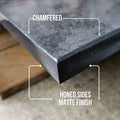 Honed sides matte finish and chamfered edge detail on Brazilian black slate slab