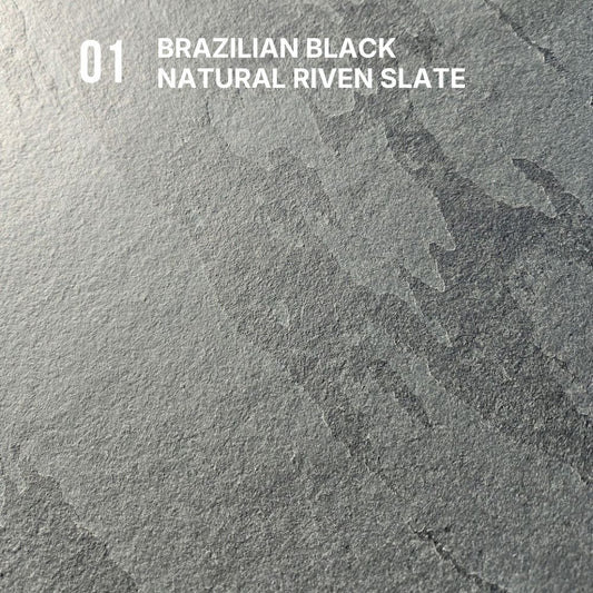 Brazilian Black Natural Riven Slate sample swatch, 100 x 100 x 20mm