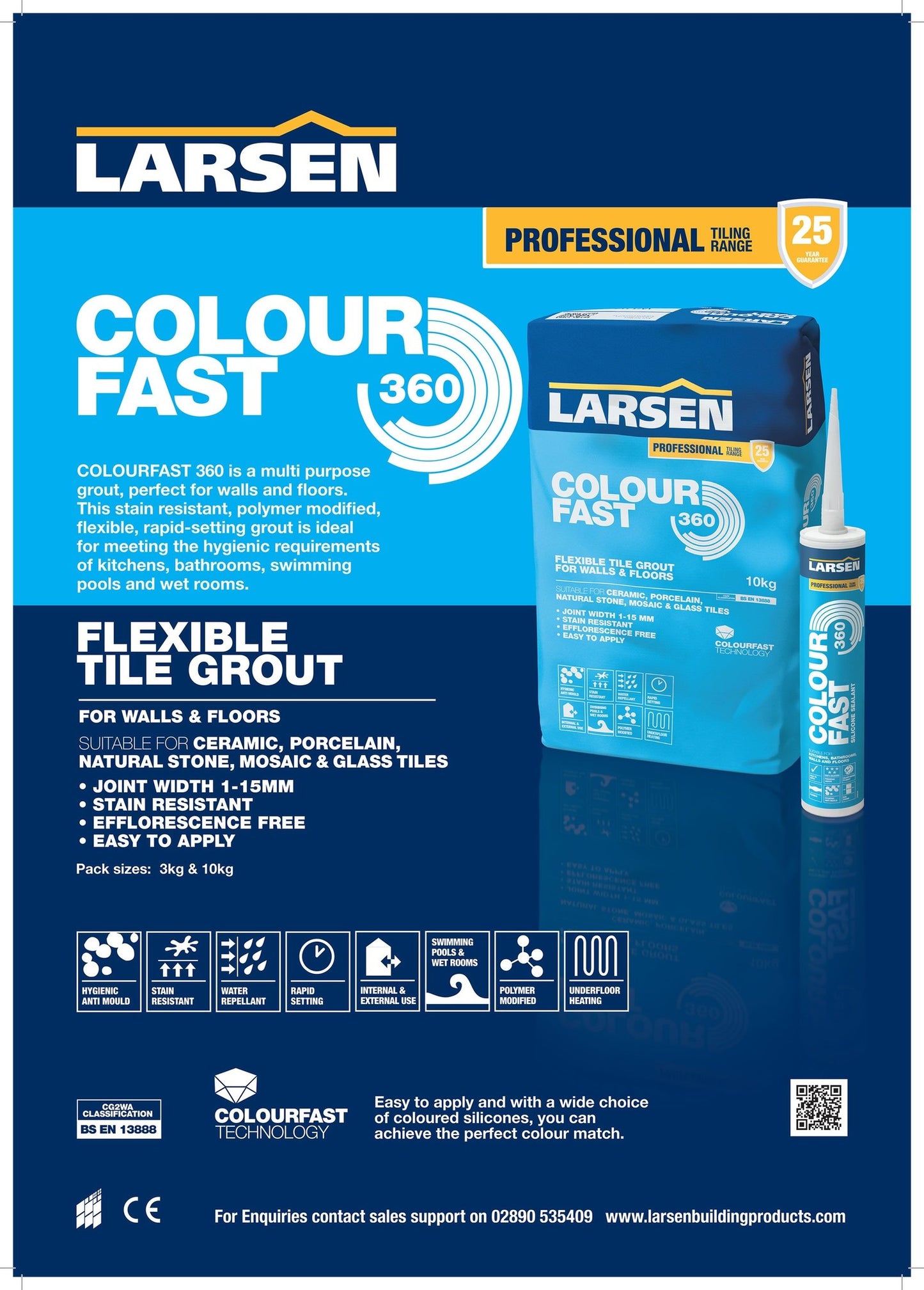 Larsen Flexible Rapid Set Colourfast 360 Tile Grout - 3kg