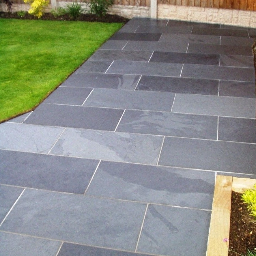 Black Slate Paving Tiles 800 x 400, customer project - shows variation in colour 