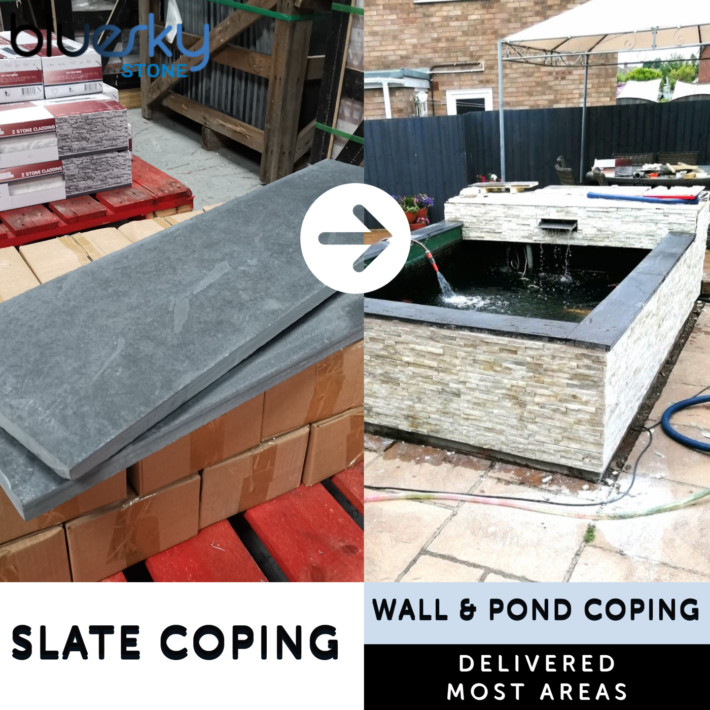 Black Slate 800 x 250 x 20 mm | Bluesky Stone  | Coping stone  used in Koi Pond project 