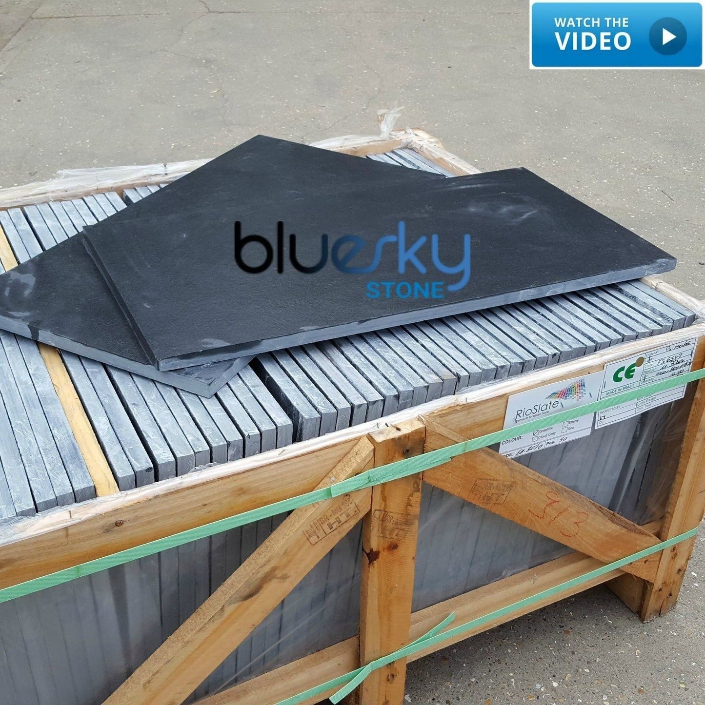 Brazilian Black Slate 800 x 400 - slab and crate - Bluesky stone